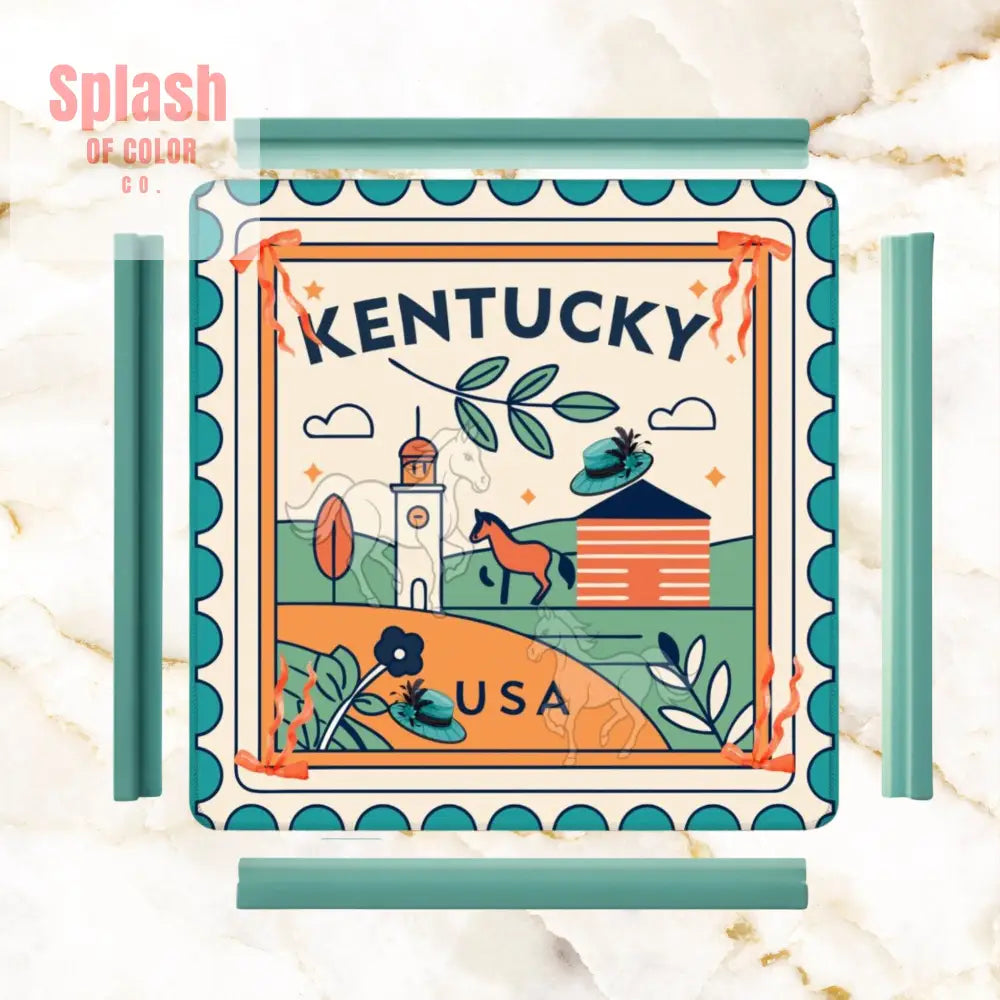 Kentucky Racing Horse Mahjong Mat Whimsical Orange Teal Mahj Mat - Daily Accessories
