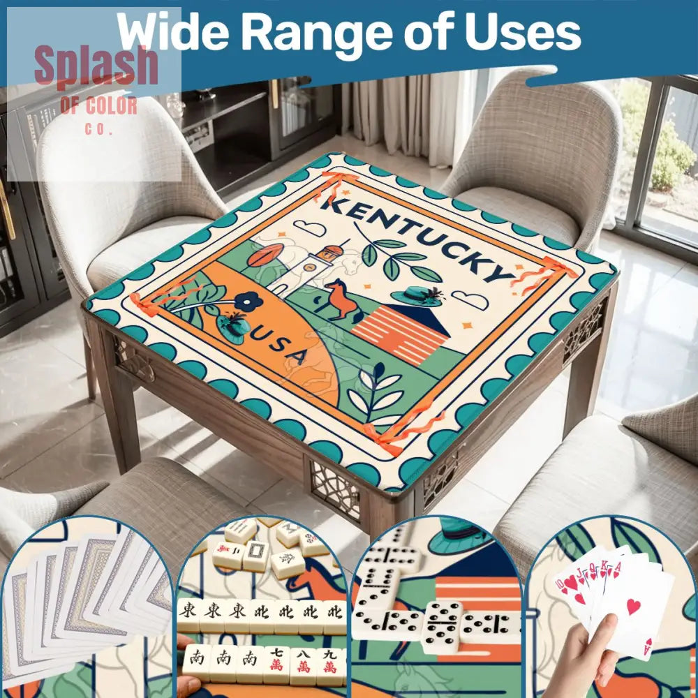 Kentucky Racing Horse Mahjong Mat Whimsical Orange Teal Mahj Mat - Daily Accessories