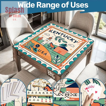 Kentucky Racing Horse Mahjong Mat Whimsical Orange Teal Mahj Mat - Daily Accessories