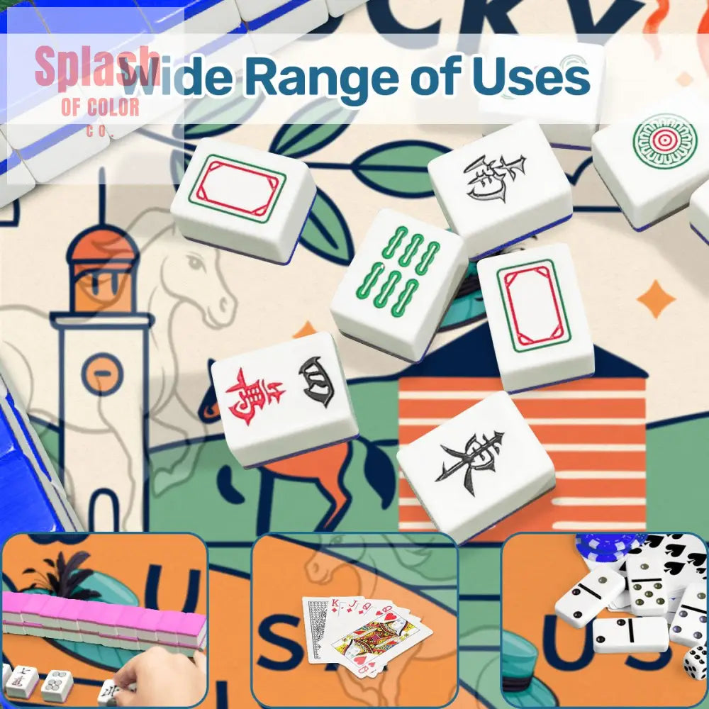 Kentucky Racing Horse Mahjong Mat Whimsical Orange Teal Mahj Mat - Daily Accessories