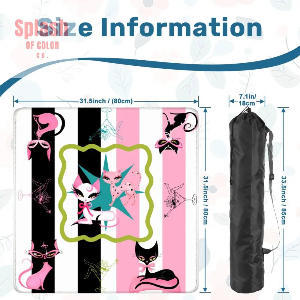Kitty Cocktail Hour, Black Pink Whimsical Vintage Cats Mahjong Mat - Splash of Color co.