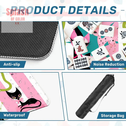 Kitty Cocktail Hour, Black Pink Whimsical Vintage Cats Mahjong Mat - Splash of Color co.