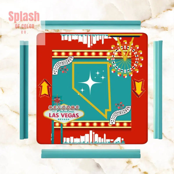 Las Vegas State Of Nevada Whimsical Red, Teal Viva Diva Mahjong Mat - Splash of Color co.