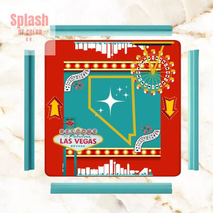 Las Vegas State Of Nevada Whimsical Red, Teal Viva Diva Mahjong Mat - Splash of Color co.