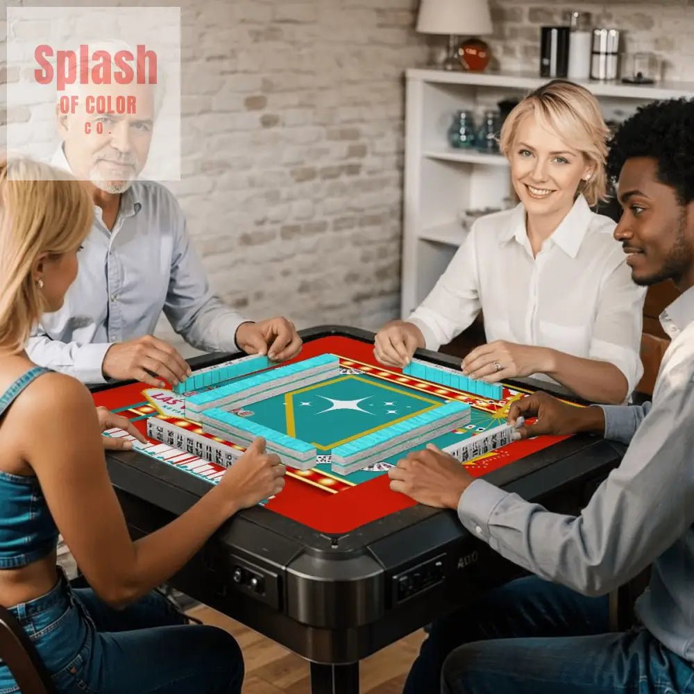 Las Vegas State Of Nevada Whimsical Red, Teal Viva Diva Mahjong Mat - Splash of Color co.