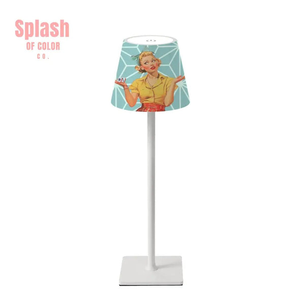 Mahjong Game, Cute Whimsical Mahj Vintage Woman LED Cordless Table Lamp - Splash of Color co.