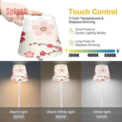Floral Cherry Blosson Asian Designed Mahjong LED Cordless Table Lamp - Splash of Color co.