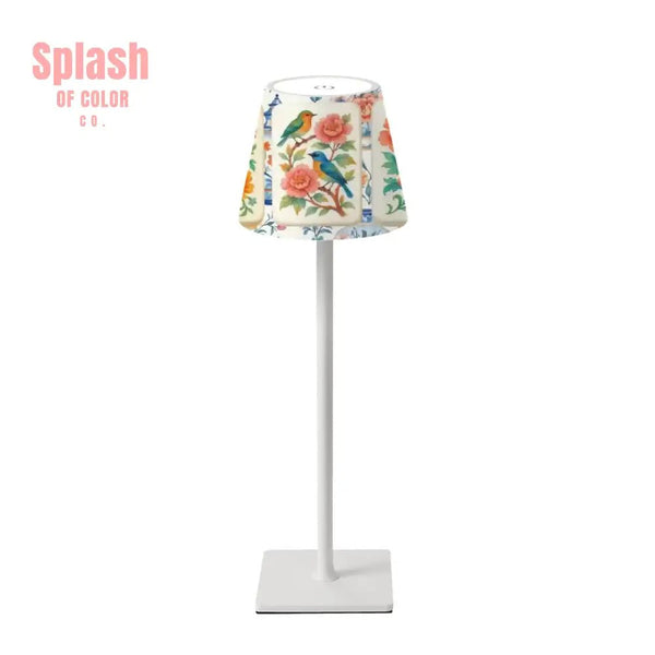 Pretty Floral Birds Mahj Tile, LED Cordless Table Lamp - Splash of Color co.