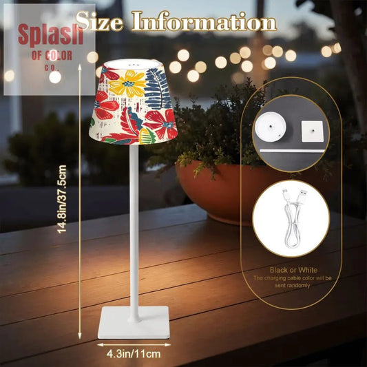 Mahjong Floral Heritage Red, Blue Yellow Tropical Designed LED Cordless Table Lamp - Splash of Color co.