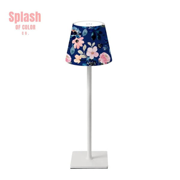 Floral Heritage Blue, Pink Blossom Mahjong LED Cordless Table Lamp - Splash of Color co.