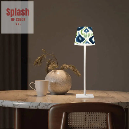 Mahjong Ikat Watercolor Blue, Green LED Cordless Table Lamp - Splash of Color co.