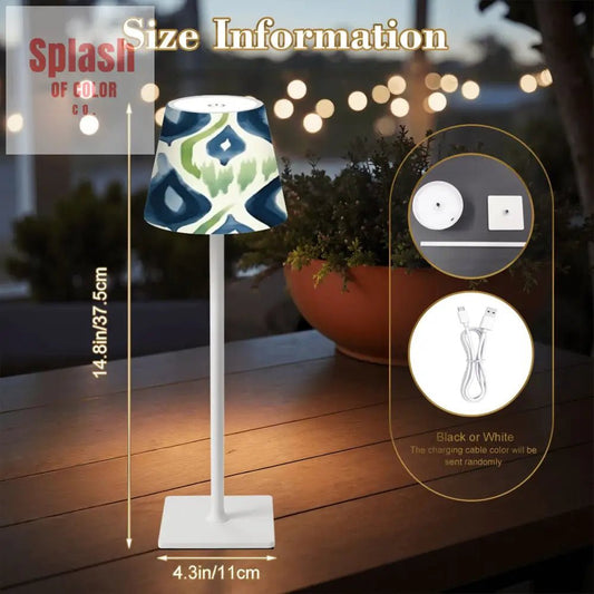 Mahjong Ikat Watercolor Blue, Green LED Cordless Table Lamp - Splash of Color co.