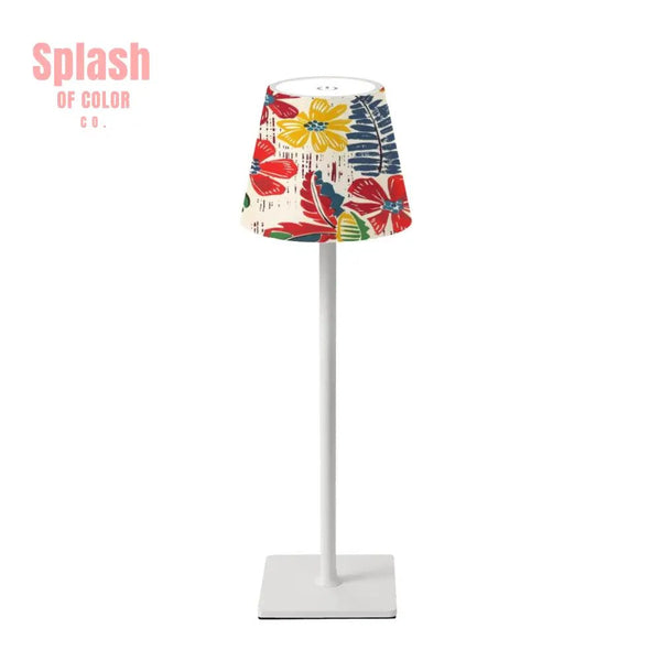 Mahjong Floral Heritage Red, Blue Yellow Tropical Designed LED Cordless Table Lamp - Splash of Color co.
