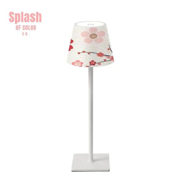 Floral Cherry Blosson Asian Designed Mahjong LED Cordless Table Lamp - Splash of Color co.