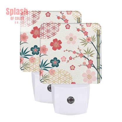 Cherry Blossom Asian Chinoiserie LED Night Light Set of 2 - Splash of Color co.