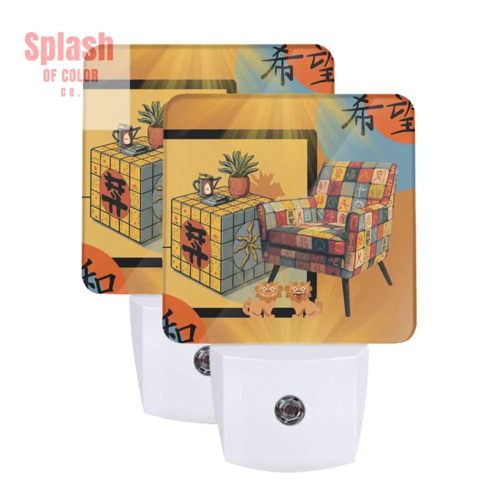 Mahjong Designed Asian Inspired LED Night Light Set of 2 - Splash of Color co.