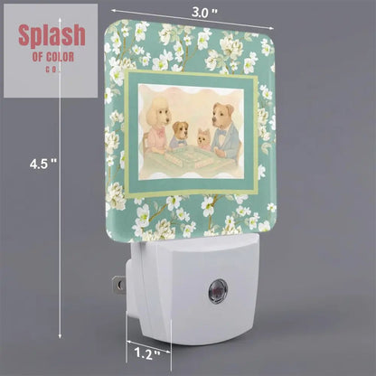 Whimsical Mahjong Dogs Playing Mahjong Floral Blossoms LED Night Light Set of 2 - Splash of Color co.