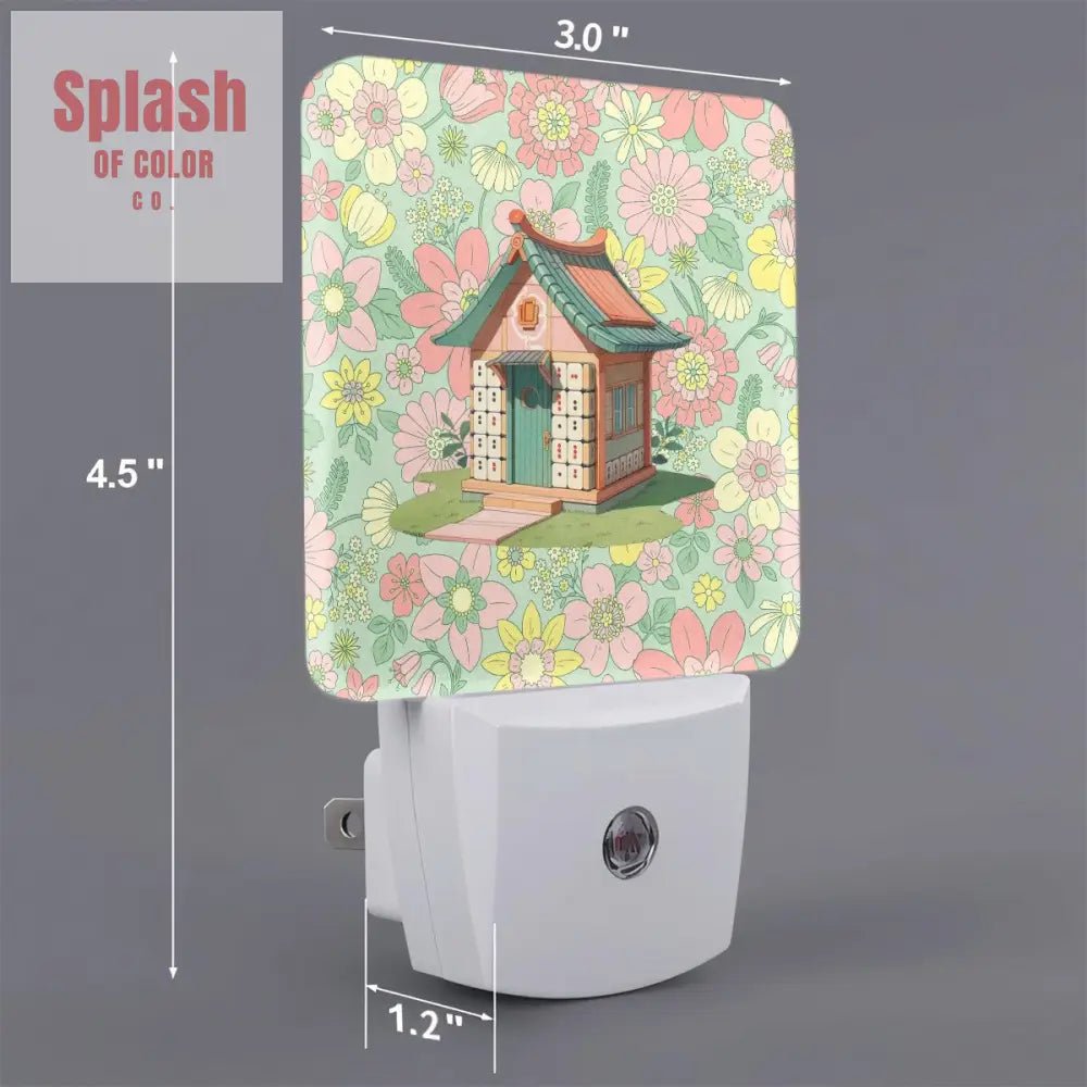 Preppy Cottage Mahjong Tile House, Pink Green LED Night Light Set of 2 - Splash of Color co.
