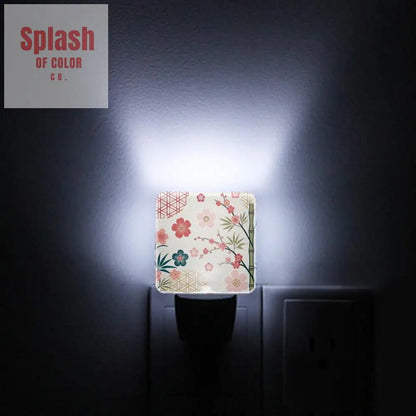 Cherry Blossom Asian Chinoiserie LED Night Light Set of 2 - Splash of Color co.