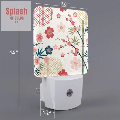 Cherry Blossom Asian Chinoiserie LED Night Light Set of 2 - Splash of Color co.