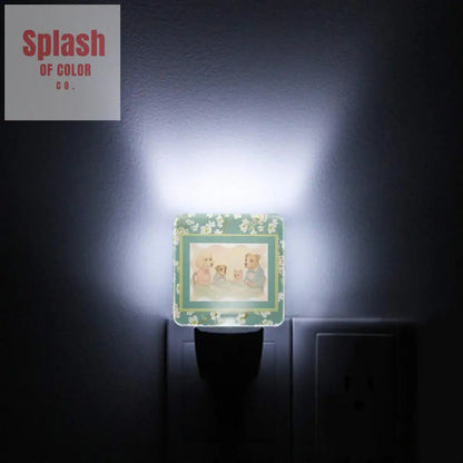 Whimsical Mahjong Dogs Playing Mahjong Floral Blossoms LED Night Light Set of 2 - Splash of Color co.