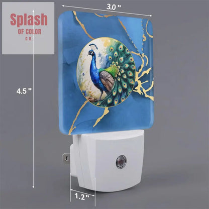 Floral Peacock Asian Chinoiserie LED Night Light Set of 2 - Splash of Color co.