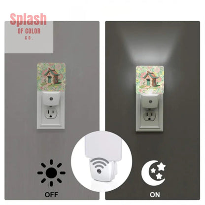 Preppy Cottage Mahjong Tile House, Pink Green LED Night Light Set of 2 - Splash of Color co.