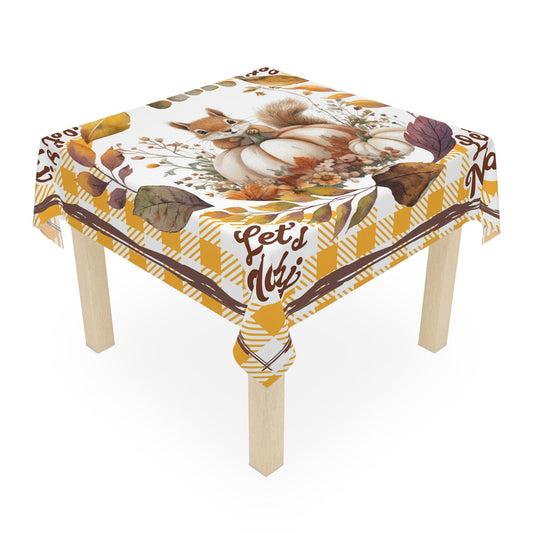 Let’s Mahj Autumn Squirrel Tablecloth Yellow Plaid Mahjong Game Day Tablecloth Thanksgiving Table Setting Rustic