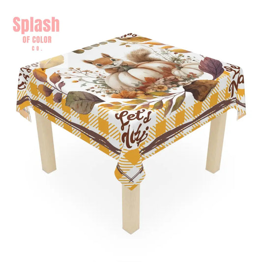 Let’s Mahj Autumn Squirrel Tablecloth Yellow Plaid Mahjong Game Day Tablecloth Thanksgiving Table Setting Rustic