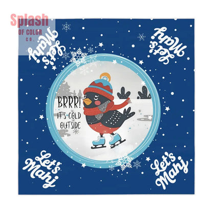 Let’s Mahj Christmas Winter Wonderland Tablecloth Royal Blue Whimsical Skating Bird Mahjong Christmas Seasonal Decor