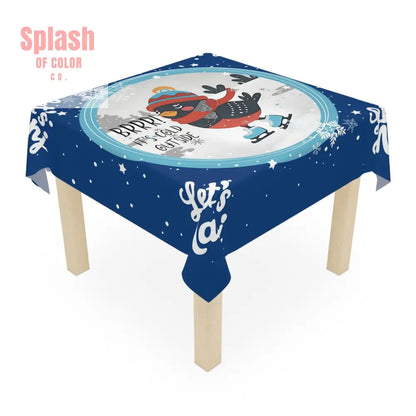 Let’s Mahj Christmas Winter Wonderland Tablecloth Royal Blue Whimsical Skating Bird Mahjong Christmas Seasonal Decor