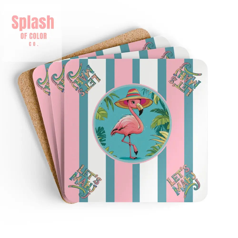 Let’s Mahj Coasters Mahjong Lover Gift Palm BeachTropical Flamingo Coaster Set | Fun Summer Home Decor Gift for Mahj