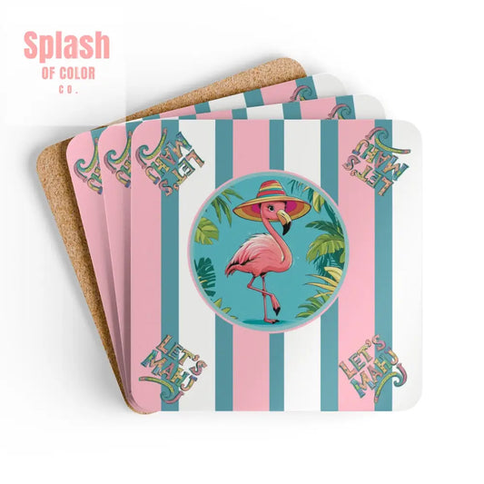 Let’s Mahj Coasters Mahjong Lover Gift Palm BeachTropical Flamingo Coaster Set | Fun Summer Home Decor Gift for Mahj