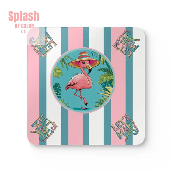 Let’s Mahj Coasters Mahjong Lover Gift Palm BeachTropical Flamingo Coaster Set | Fun Summer Home Decor Gift for Mahj