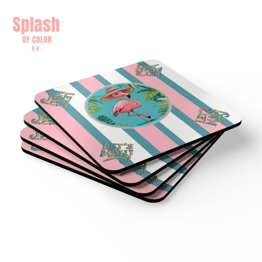 Let’s Mahj Coasters Mahjong Lover Gift Palm BeachTropical Flamingo Coaster Set | Fun Summer Home Decor Gift for Mahj