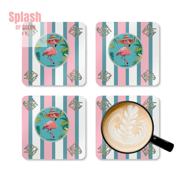 Let’s Mahj Coasters Mahjong Lover Gift Palm BeachTropical Flamingo Coaster Set | Fun Summer Home Decor Gift for Mahj