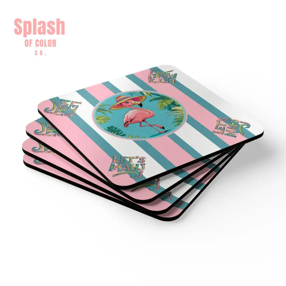 Let’s Mahj Coasters Mahjong Lover Gift Palm BeachTropical Flamingo Coaster Set | Fun Summer Home Decor Gift for Mahj