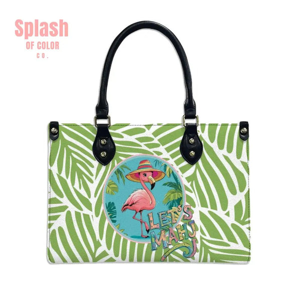 Let’s Mahj Whimsical Pink Flamingo Mahjong Lover Green Tropical Shoulder Bag Handbag Travel Black / S Handbag
