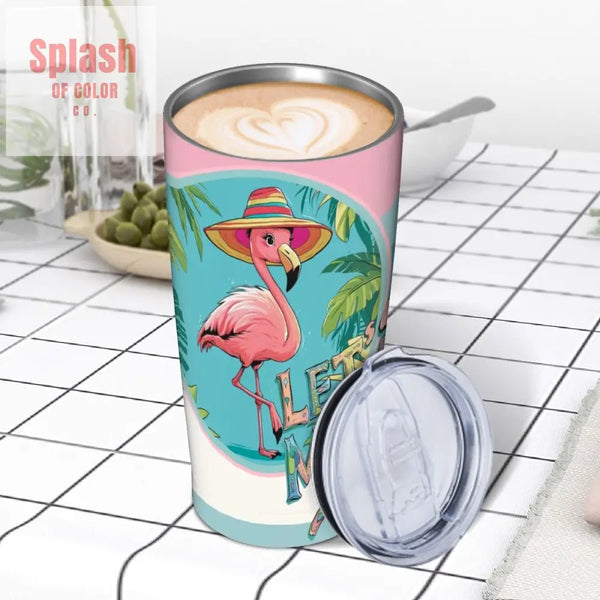 Let's Mahj, Whimsical Tropical Flamingo Mahjong Stainless Steel Insulated Tumblers with Lid & Straw - Splash of Color co.