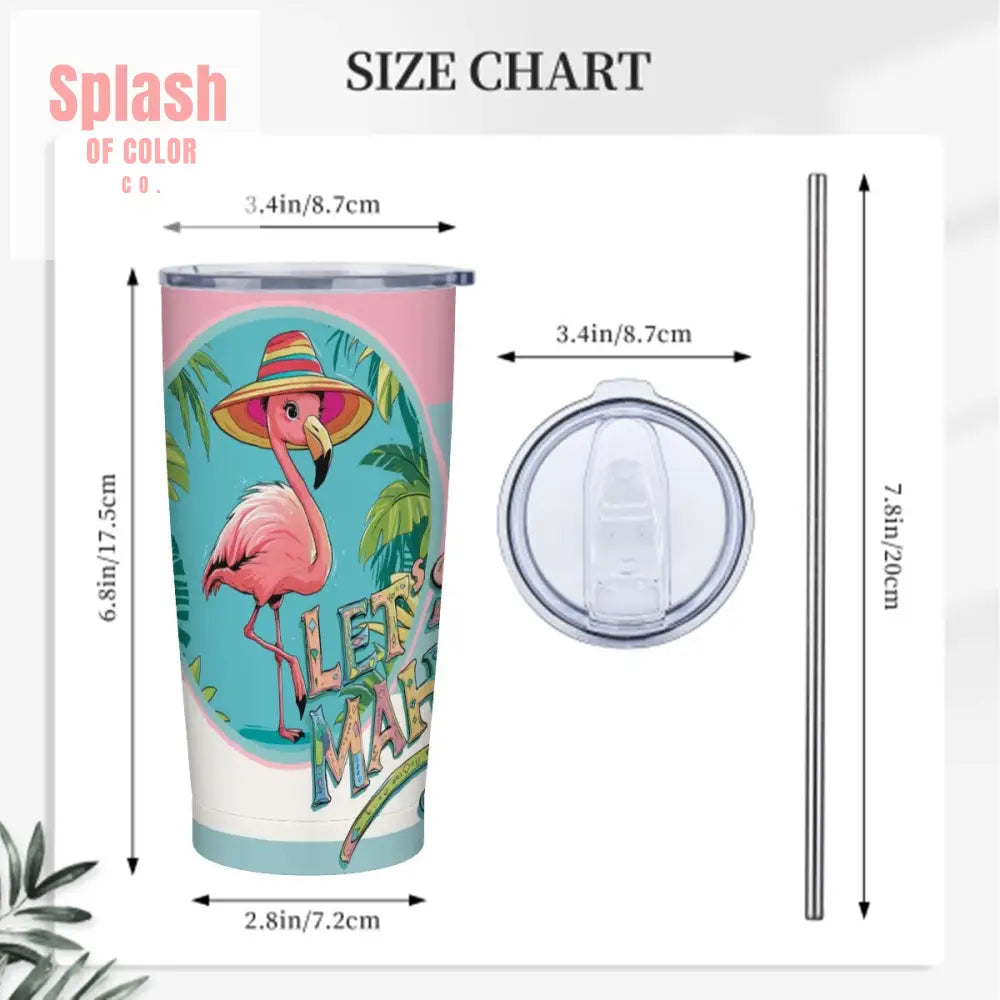 Let’s Mahj Whimsical Tropical Flamingo Mahjong Stainless Steel Insulated Tumblers with Lid & Straw One Size Drinkware