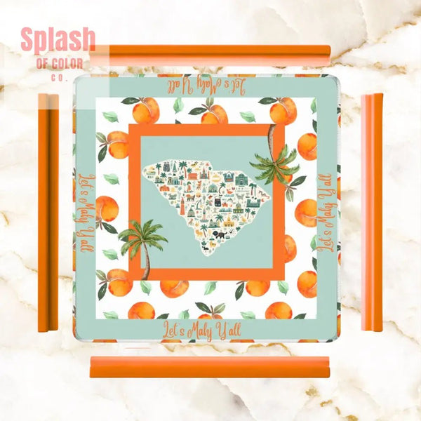 Let's Mahj Y'all South Carolina Whimsical Peach Pattern Mahjong Game Mat - Splash of Color co.
