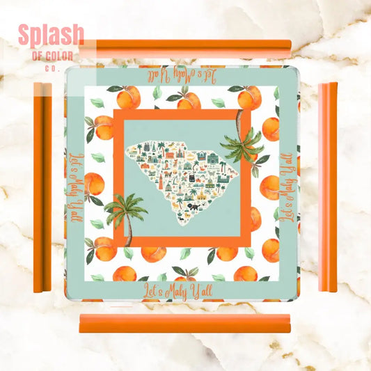 Let’s Mahj Y’all South Carolina Whimsical Peach Pattern Mahjong Game Mat - Daily Accessories