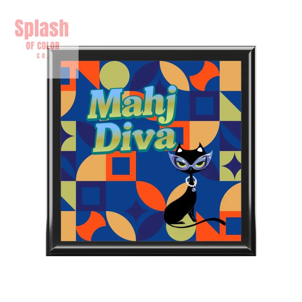 Mahj Diva Jewelry Box, Unique Gift for Cat Lovers, Decorative Trinket Box, Stylish Storage Solution - Splash of Color co.