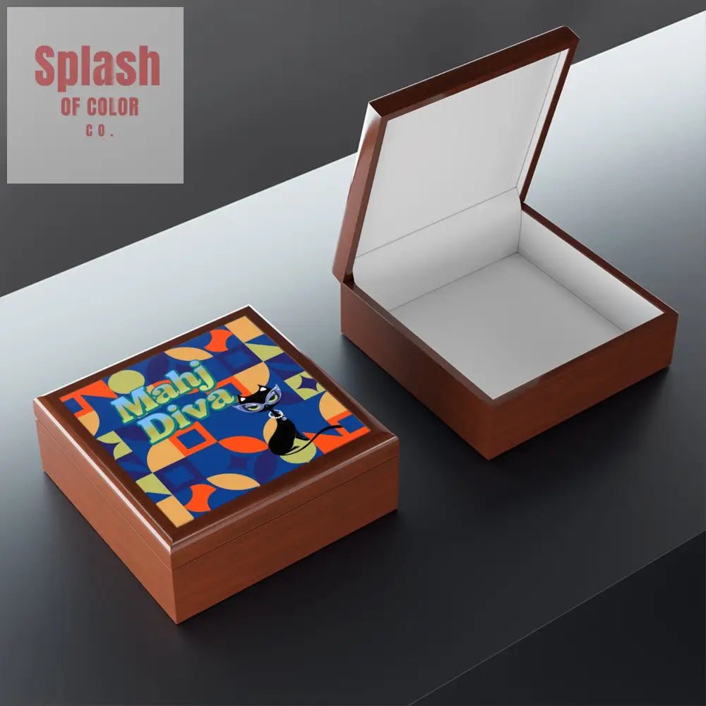 Mahj Diva Jewelry Box, Unique Gift for Cat Lovers, Decorative Trinket Box, Stylish Storage Solution - Splash of Color co.