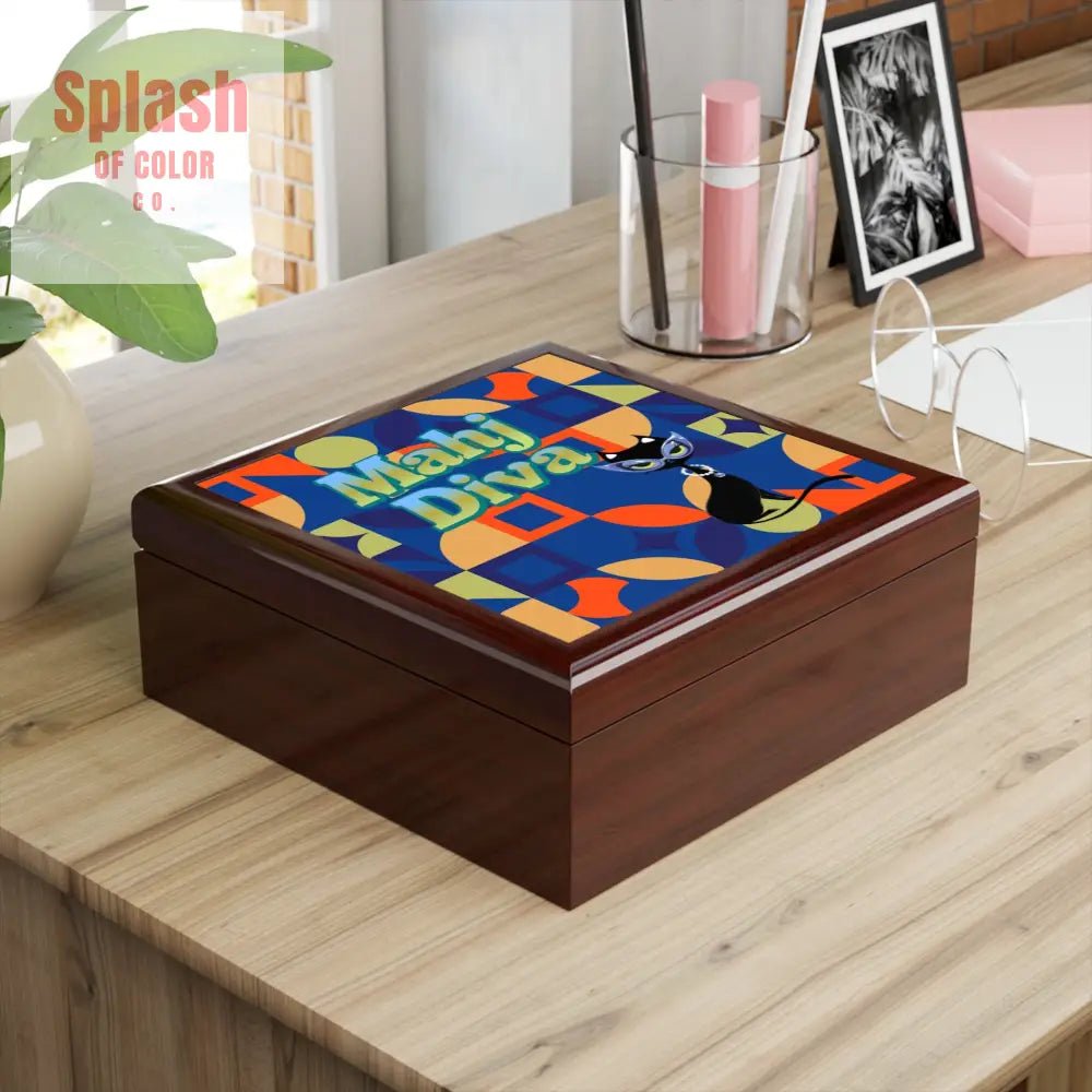 Mahj Diva Jewelry Box, Unique Gift for Cat Lovers, Decorative Trinket Box, Stylish Storage Solution - Splash of Color co.