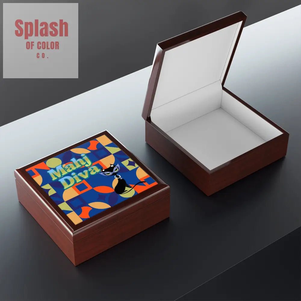 Mahj Diva Jewelry Box, Unique Gift for Cat Lovers, Decorative Trinket Box, Stylish Storage Solution - Splash of Color co.