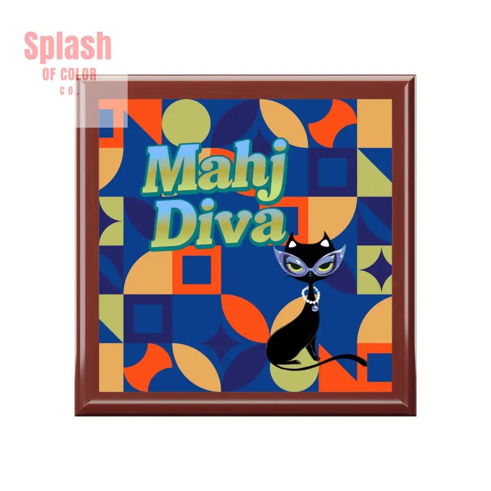 Mahj Diva Jewelry Box, Unique Gift for Cat Lovers, Decorative Trinket Box, Stylish Storage Solution - Splash of Color co.