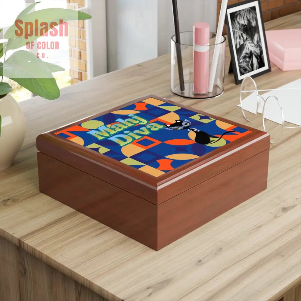Mahj Diva Jewelry Box, Unique Gift for Cat Lovers, Decorative Trinket Box, Stylish Storage Solution - Splash of Color co.