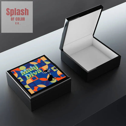 Mahj Diva Jewelry Box, Unique Gift for Cat Lovers, Decorative Trinket Box, Stylish Storage Solution - Splash of Color co.