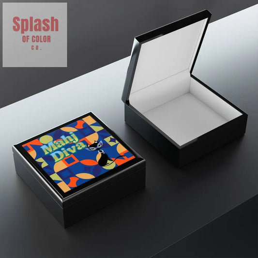 Mahj Diva Jewelry Box, Unique Gift for Cat Lovers, Decorative Trinket Box, Stylish Storage Solution - Splash of Color co.